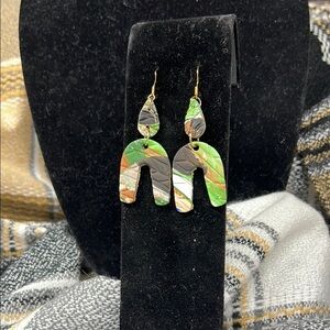 Green and Gold Horseshoe Earrings